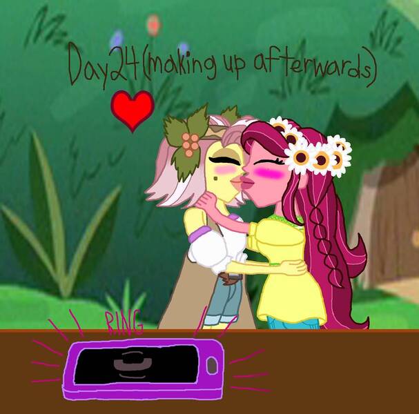 Size: 899x889 | Tagged: safe, artist:ktd1993, derpibooru import, gloriosa daisy, vignette valencia, equestria girls, 30 day otp challenge, female, gloriette, kissing, lesbian, making out, mobile phone, phone, shipping, vibrating