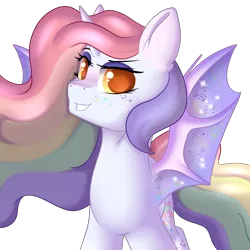 Size: 3000x3000 | Tagged: safe, artist:xcinnamon-twistx, derpibooru import, oc, oc:candy lace, alicorn, bat pony, bat pony alicorn, pony, alicorn oc, bat wings, commission, flowing mane, horn, looking at you, pastel, proud, simple background, spread wings, transparent background, wings