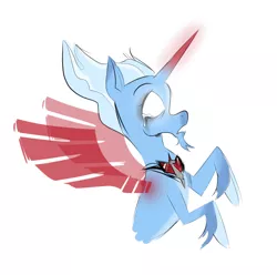 Size: 1057x1047 | Tagged: semi-grimdark, artist:forbiddenghoul, deleted from derpibooru, derpibooru import, trixie, classical unicorn, pony, unicorn, alicorn amulet, are, artificial wings, augmented, cloven hooves, corrupted, facial hair, goatee, leonine tail, magic, magic wings, rearing, simple background, solo, unicorn beard, unshorn fetlocks, white background, wings