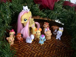 Size: 455x341 | Tagged: animal, artist:phasingirl, bird, cat, christmas, christmas decoration, custom, derpibooru import, dog, duck, fluttershy, hamster, holiday, irl, photo, rabbit, safe, that pony sure does love animals, toy