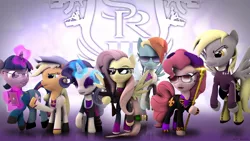 Size: 1192x670 | Tagged: safe, artist:bastbrushie, artist:vbastv, derpibooru import, applejack, derpy hooves, fluttershy, pinkie pie, rainbow dash, rarity, twilight sparkle, pony, ak47, champagne, gun, saints row, saints row the third, weapon