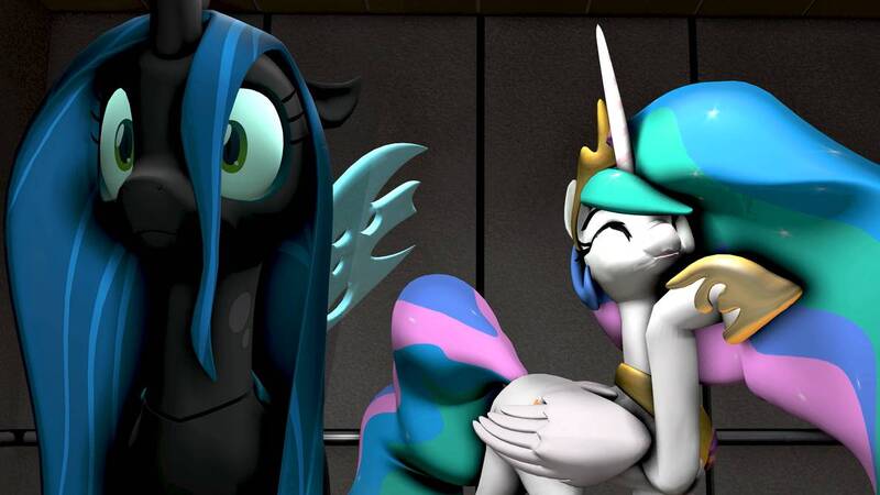 Size: 1192x670 | Tagged: safe, artist:bastbrushie, artist:vbastv, derpibooru import, princess celestia, queen chrysalis, unicorn, video