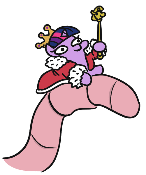 Size: 692x828 | Tagged: safe, artist:jargon scott, derpibooru import, twilight sparkle, oc, oc:puddle worms™, earthworm, pony, unicorn, worm, crown, female, jewelry, majestic, mare, ponies riding worms, regalia, robes, scepter, twiggie, twilight scepter, wat