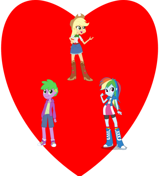 Size: 1000x1100 | Tagged: artist needed, safe, derpibooru import, applejack, rainbow dash, spike, equestria girls, applespike, applespikedash, bisexual, female, lesbian, love, love triangle, male, polyamory, rainbowspike, shipping, straight