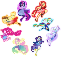 Size: 1600x1495 | Tagged: safe, artist:sapphiregamgee, derpibooru import, applejack, fluttershy, pinkie pie, rainbow dash, rarity, sci-twi, sunset shimmer, trixie, twilight sparkle, equestria girls, equestria girls series, forgotten friendship, armpits, humane five, humane seven, humane six, ponied up, scitwilicorn, simple background, sleeveless, super ponied up, transparent background, wand