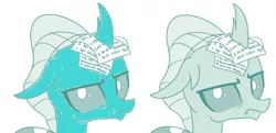 Size: 1280x618 | Tagged: artist:gooeybird, artist:sintakhra, blue changeling, changedling, changeling, colored, color edit, comparison, cropped, derpibooru import, edit, editor:gooeybird, female, looking at you, ocellus, ocellus is not amused, photo, safe, side by side, solo, trace, unamused, writing