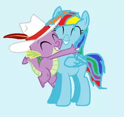 Size: 569x539 | Tagged: artist needed, source needed, safe, derpibooru import, rainbow dash, spike, dragon, pegasus, pony, female, hug, male, mare, ms paint, rainbowspike, shipping, straight