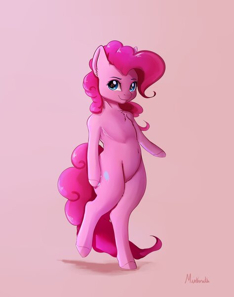 Size: 2657x3363 | Tagged: safe, artist:miokomata, derpibooru import, pinkie pie, earth pony, semi-anthro, belly button, chest fluff, female, mare, simple background, solo