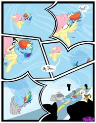 Size: 3500x4500 | Tagged: safe, artist:becauseimpink, derpibooru import, fluttershy, gilda, rainbow dash, gryphon, pegasus, pony, comic:transition, butterscotch, colt, comic, dialogue, female, filly, filly fluttershy, filly rainbow dash, guilder, male, rule 63, transgender, trash can, younger