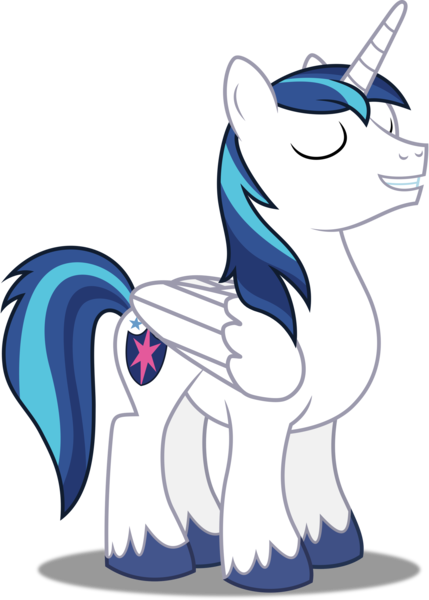 Size: 3124x4374 | Tagged: safe, artist:dashiesparkle, derpibooru import, edit, vector edit, shining armor, alicorn, pony, alicornified, eyes closed, male, prince shining armor, race swap, shiningcorn, simple background, smiling, solo, stallion, transparent background, unshorn fetlocks, vector