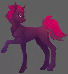 Size: 1300x1400 | Tagged: safe, artist:trashscoot, derpibooru import, edit, tempest shadow, pony, unicorn, broken horn, cropped, eye scar, female, gray background, horn, lidded eyes, mare, missing accessory, missing cutie mark, raised hoof, scar, simple background, solo, wavy mouth
