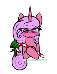 Size: 2000x2600 | Tagged: safe, artist:redheartponiesfan, derpibooru import, oc, oc:lovend heart, pony, unicorn, candy, candy cane, female, food, mare, simple background, solo, transparent background