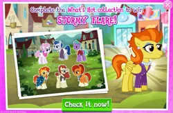 Size: 1035x678 | Tagged: safe, derpibooru import, firelight, ginger beard, stellar flare, stormy flare, sunburst, earth pony, pegasus, pony, unicorn, advertisement, gameloft