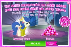 Size: 1030x685 | Tagged: safe, derpibooru import, blueberry curls, bubblegum blossom, earth pony, pony, advertisement, costs real money, gameloft, gem, sale