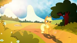 Size: 3840x2160 | Tagged: safe, artist:estories, artist:laszlvfx, derpibooru import, edit, applejack, earth pony, pony, cowboy hat, female, hat, lens flare, mare, shadow, solo, wallpaper, wallpaper edit