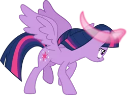 Size: 1032x774 | Tagged: safe, artist:frownfactory, derpibooru import, twilight sparkle, twilight sparkle (alicorn), alicorn, pony, the beginning of the end, female, glowing horn, horn, magic, mare, simple background, solo, transparent background, vector, wings