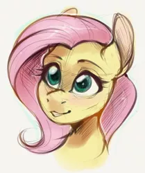 Size: 1395x1672 | Tagged: safe, artist:meowcephei, derpibooru import, fluttershy, pony, bust, female, mare, portrait, simple background, sketch, smiling, solo, three quarter view, white background