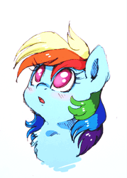 Size: 861x1200 | Tagged: safe, artist:buttersprinkle, derpibooru import, rainbow dash, human, pegasus, pony, :t, animated, blushing, bust, chest fluff, cute, dashabetes, eyes closed, female, floppy ears, gif, head pat, looking up, mare, no pupils, offscreen character, offscreen human, open mouth, pat, pony pet, scrunchy face, simple background, text, white background