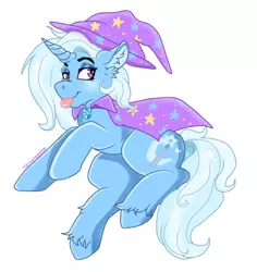 Size: 482x510 | Tagged: safe, artist:candymonsterr, derpibooru import, trixie, pony, unicorn, lidded eyes, raspberry, smiling, solo, tongue out, unshorn fetlocks