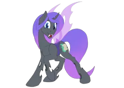 Size: 3508x2480 | Tagged: safe, artist:settop, derpibooru import, oc, oc:viciz, unofficial characters only, changeling, pony, 2020 community collab, derpibooru community collaboration, changeling oc, female, purple changeling, raised hoof, simple background, smiling, solo, transparent background