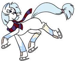 Size: 1016x823 | Tagged: safe, artist:dragonflyfire8, artist:ponebox, derpibooru import, oc, unofficial characters only, earth pony, pony, clothes, collaboration, earth pony oc, ice skating, looking back, scarf, skating, socks (coat marking), solo