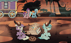 Size: 250x152 | Tagged: safe, derpibooru import, screencap, appointed rounds, rainy day, starlight glimmer, trixie, pony, road to friendship, animated, gif