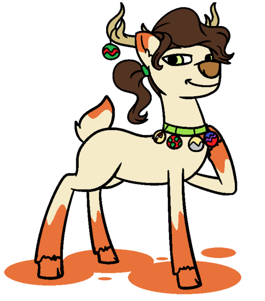 Size: 704x798 | Tagged: antlers, artist:dragonflyfire8, artist:ponebox, bauble, collaboration, deer, deer pony, derpibooru import, jewelry, necklace, oc, original species, raised hoof, reindeer antlers, safe, simple background, smiling, solo, transparent background, unofficial characters only, unshorn fetlocks