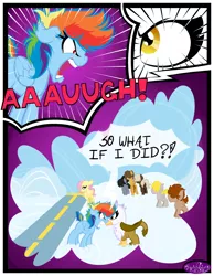 Size: 3500x4500 | Tagged: safe, artist:becauseimpink, derpibooru import, dumbbell, fluttershy, gilda, hoops, quarterback, rainbow dash, gryphon, pegasus, pony, comic:transition, angry, butterscotch, colt, comic, dialogue, dumb belle, female, filly, filly fluttershy, filly rainbow dash, guilder, male, rule 63, transgender, yelling, younger