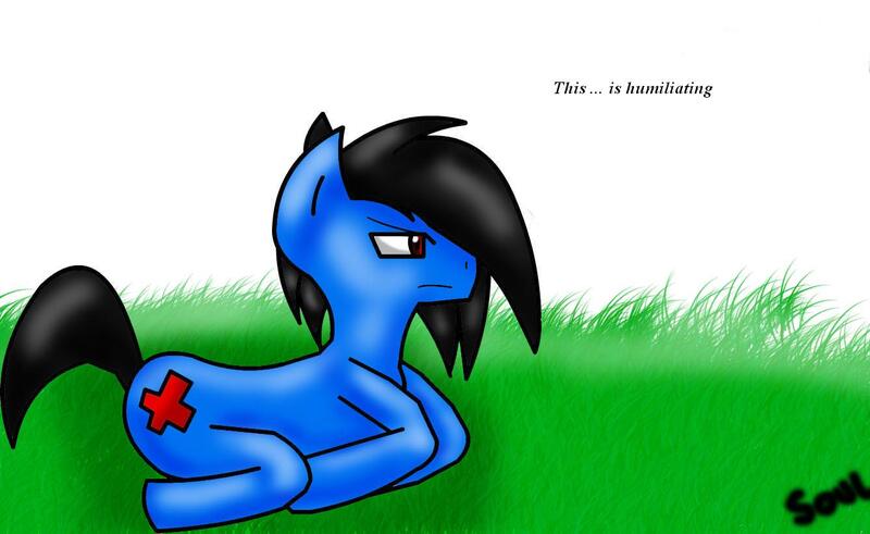 Size: 1337x821 | Tagged: safe, artist:soul-yagami64, derpibooru import, oc, unofficial characters only, earth pony, pony, earth pony oc, frown, grass, lying down, male, solo, stallion, watermark