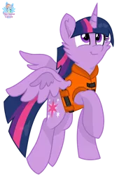 Size: 876x1291 | Tagged: safe, artist:rainbow eevee, derpibooru import, twilight sparkle, twilight sparkle (alicorn), alicorn, pony, series:sprglitemplight life jacket days, series:springshadowdrops life jacket days, cheek fluff, clothes, cute, female, flying, lifejacket, simple background, solo, spread wings, transparent background, vector, wings