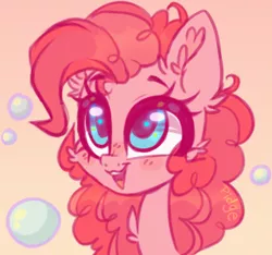 Size: 320x299 | Tagged: safe, artist:_spacemonkeyz_, derpibooru import, pinkie pie, earth pony, pony, bubble, bust, cheek fluff, chest fluff, colored sketch, cute, diapinkes, ear fluff, female, mare, open mouth, portrait, solo