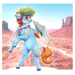 Size: 3000x3000 | Tagged: safe, artist:djkaskan, derpibooru import, little strongheart, rainbow dash, buffalo, hybrid, pegasus, cloven hooves, female, fusion, image, licking, licking lips, png, quadrupedal, rearing, solo, tongue out