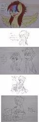 Size: 1280x3960 | Tagged: safe, artist:lovely pages, artist:phoenixswift, derpibooru import, oc, oc:fuselight, oc:lovely pages, unofficial characters only, pegasus, pony, alternate hairstyle, female, lined paper, male, mare, monochrome, stallion, traditional art