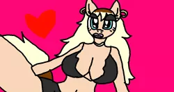Size: 963x514 | Tagged: suggestive, derpibooru import, oc, anthro, earth pony, 1000 hours in ms paint, big breasts, bimbo, black eyeshadow, blonde, breasts, ear piercing, earring, eyelashes, female, hooved anthro, jewelry, makeup, mare, necklace, piercing, plump lips, quality, solo