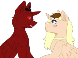 Size: 1600x1200 | Tagged: safe, derpibooru import, oc, unofficial characters only, alicorn, pony, alicorn oc, base used, blonde, crown, duo, edgy, female, horn, jewelry, makeup, male, mare, necklace, red, regalia, rule 63, stallion, wings