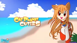 Size: 1192x670 | Tagged: safe, artist:bastbrushie, artist:vbastv, derpibooru import, earth pony, pony, beach, cat ears, cat planet cuties, cute, island, sand