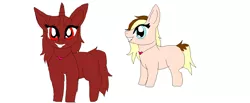 Size: 1248x514 | Tagged: safe, derpibooru import, oc, unofficial characters only, pony, blonde, cute, duo, edgy, female, filly, heart, heart necklace, jewelry, necklace, red, simple background, white background, younger