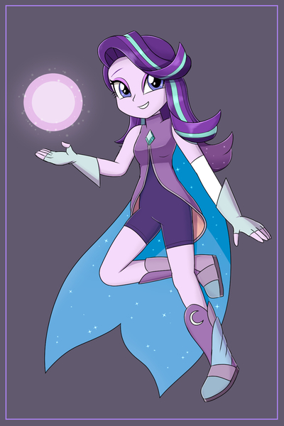 Size: 1000x1500 | Tagged: safe, artist:mew-me, derpibooru import, starlight glimmer, equestria girls, cape, clothes, cosplay, costume, crossover, cute, female, fingerless gloves, glimmer (she-ra), glimmerbetes, gloves, magic, namesake, pun, she-ra, she-ra and the princesses of power, smiling, solo, visual pun