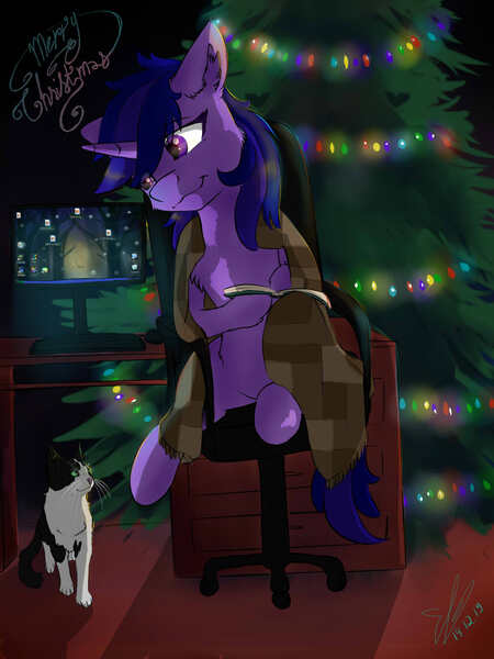 Size: 1010x1346 | Tagged: safe, artist:yuris, derpibooru import, oc, oc:dask shine, pony, unicorn, christmas, holiday, rule 63, solo