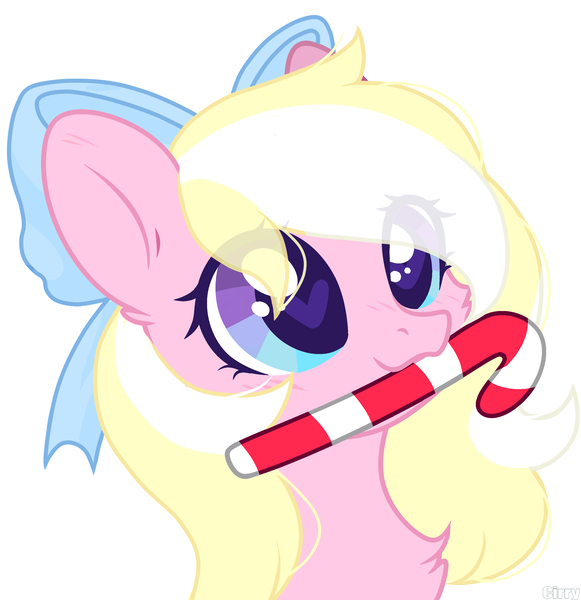 Size: 2634x2720 | Tagged: safe, artist:newbiecirry, derpibooru import, oc, oc:bay breeze, unofficial characters only, pegasus, blushing, candy, candy cane, commission, cute, female, food, heart eyes, mare, nom, ocbetes, solo, wingding eyes, ych result