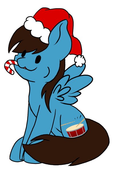 Size: 1456x2152 | Tagged: safe, artist:noxi1_48, derpibooru import, oc, unofficial characters only, pegasus, pony, candy, candy cane, christmas, commission, food, happy, hat, holiday, santa hat, simple background, solo, sugar cane, white background, your character here