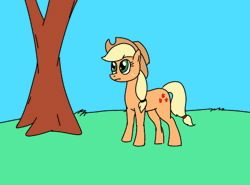 Size: 516x382 | Tagged: safe, artist:7exor, derpibooru import, applejack, bee, insect, pony, animated, bad idea, beehive, frame by frame, gif, not the bees, pun, pwned, stupidity, tree, visual pun, wasp nest