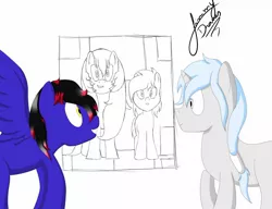 Size: 1280x981 | Tagged: safe, derpibooru import, oc, oc:john ice, oc:misterious jim, oc:wishing star, unofficial characters only, pegasus, pony, unicorn, cute, demi-god, group, horn, of:blue specter, prince of tartarus, take on me, wings