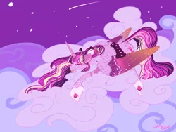 Size: 1400x1050 | Tagged: safe, artist:luna dave, derpibooru import, twilight sparkle, twilight sparkle (alicorn), alicorn, pony, alternate hairstyle, cloud, colored hooves, colored wings, eyes closed, female, freckles, lying on a cloud, mare, on a cloud, prone, realistic horse legs, realistic wings, spotted, tongue out, unshorn fetlocks, wing fluff, wings