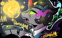 Size: 1146x717 | Tagged: safe, artist:colorfulcolor233, derpibooru import, idw, king sombra, pony, unicorn, reflections, spoiler:comic, spoiler:comic20, colored horn, crying, curved horn, fangs, former good king sombra, good king sombra, horn, open mouth, solo, sombra eyes, sombra's horn, spiritlestia