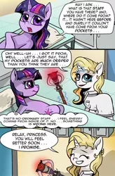 Size: 724x1103 | Tagged: safe, artist:candyclumsy, derpibooru import, twilight sparkle, twilight sparkle (alicorn), oc, oc:everchanging, alicorn, pony, comic:curse and madness, mlpcam, nurse