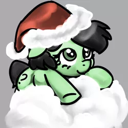 Size: 400x400 | Tagged: safe, artist:lockhe4rt, derpibooru import, oc, oc:anonfilly, unofficial characters only, earth pony, pony, christmas, cute, female, filly, hat, holiday, prone, santa hat, simple background, solo