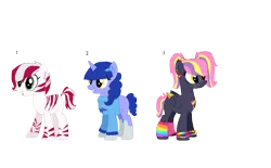 Size: 1135x704 | Tagged: safe, artist:nintendoponyaddict, derpibooru import, oc, oc:candlelit glow, oc:minty stripes, oc:party sparkler, unofficial characters only, hybrid, pegasus, pony, unicorn, zebra, zony, blank flank, bracelet, braces, clothes, ear piercing, earring, female, freckles, grin, hairpin, jewelry, judaism, leg warmers, lip piercing, mare, markings, multicolored hair, necklace, piercing, religion, simple background, smiling, sweater, transparent background, wristband