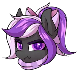 Size: 2000x2000 | Tagged: safe, artist:ask-colorsound, derpibooru import, oc, oc:nightwalker, unofficial characters only, pony, bow, clothes, emotes, fangs, frown, hair bow, looking at you, scarf, simple background, slit eyes, slit pupils, transparent background