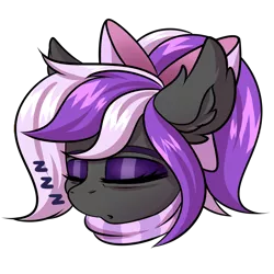 Size: 2000x2000 | Tagged: safe, artist:ask-colorsound, derpibooru import, oc, oc:nightwalker, unofficial characters only, pony, bow, clothes, emotes, eyes closed, fangs, hair bow, onomatopoeia, scarf, simple background, sleeping, slit eyes, slit pupils, sound effects, transparent background, zzz